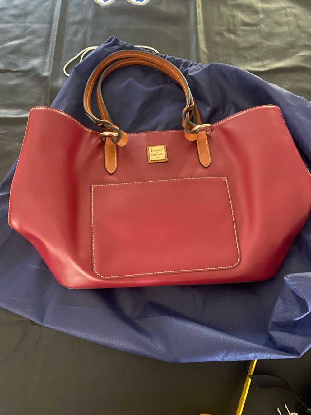 Dooney & Bourke Red Leather Tote with Tan braided Handles
